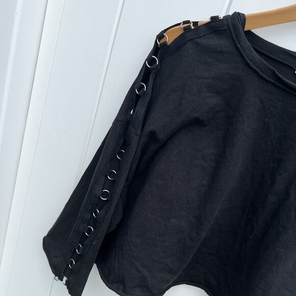 Jella C Crop Top Black Cutout Shirt Short Sleeve Tee Festival Crew Neck Small - Picture 2 of 6